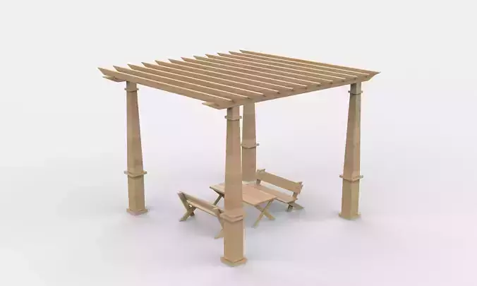 Wooden pergola 9  3D model 2