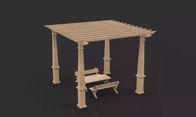 Wooden pergola 9  3D model 7