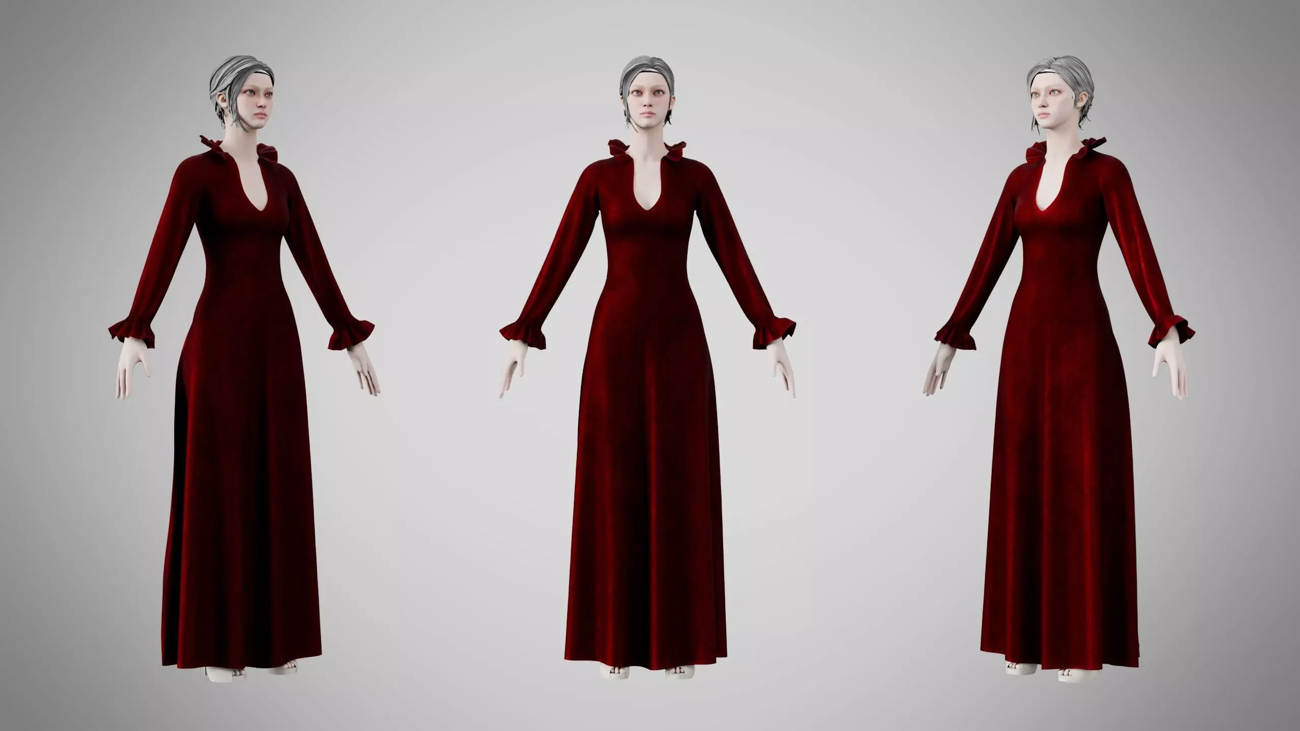 Dress 29 Burgundy Velvet Low-poly 3D model