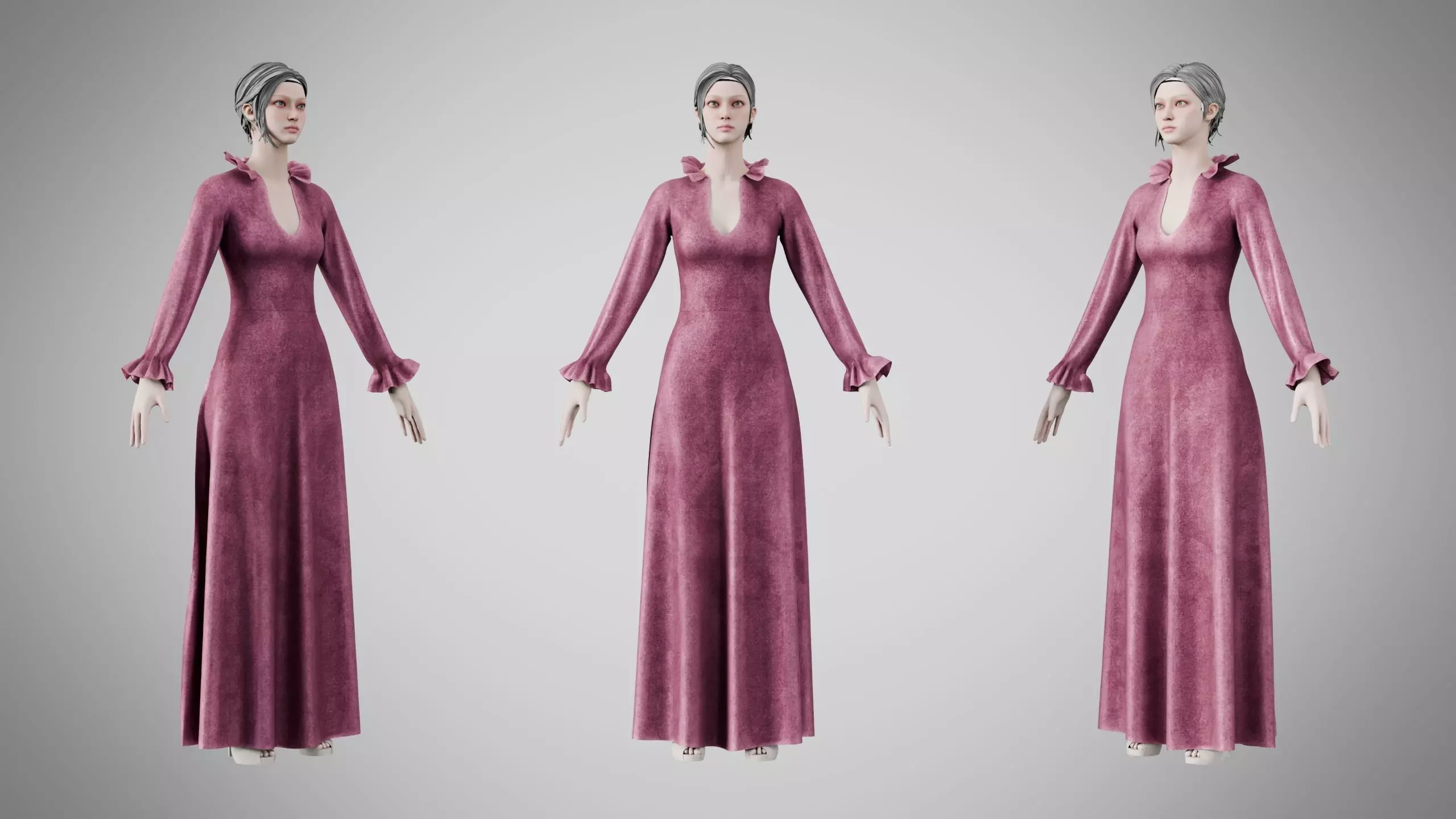 Dress 29 Dusty Rose Velvet Low-poly 3D model