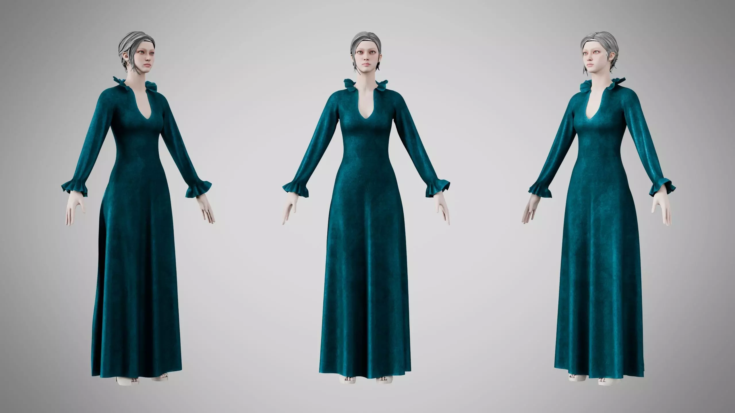 Dress 29 Teal Velvet Low-poly 3D model