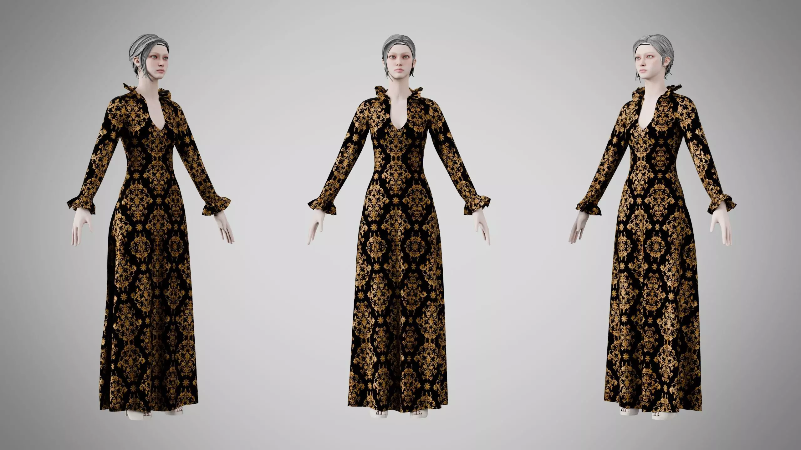 Dress 29 Black Gold Empress Velvet Low-poly 3D model
