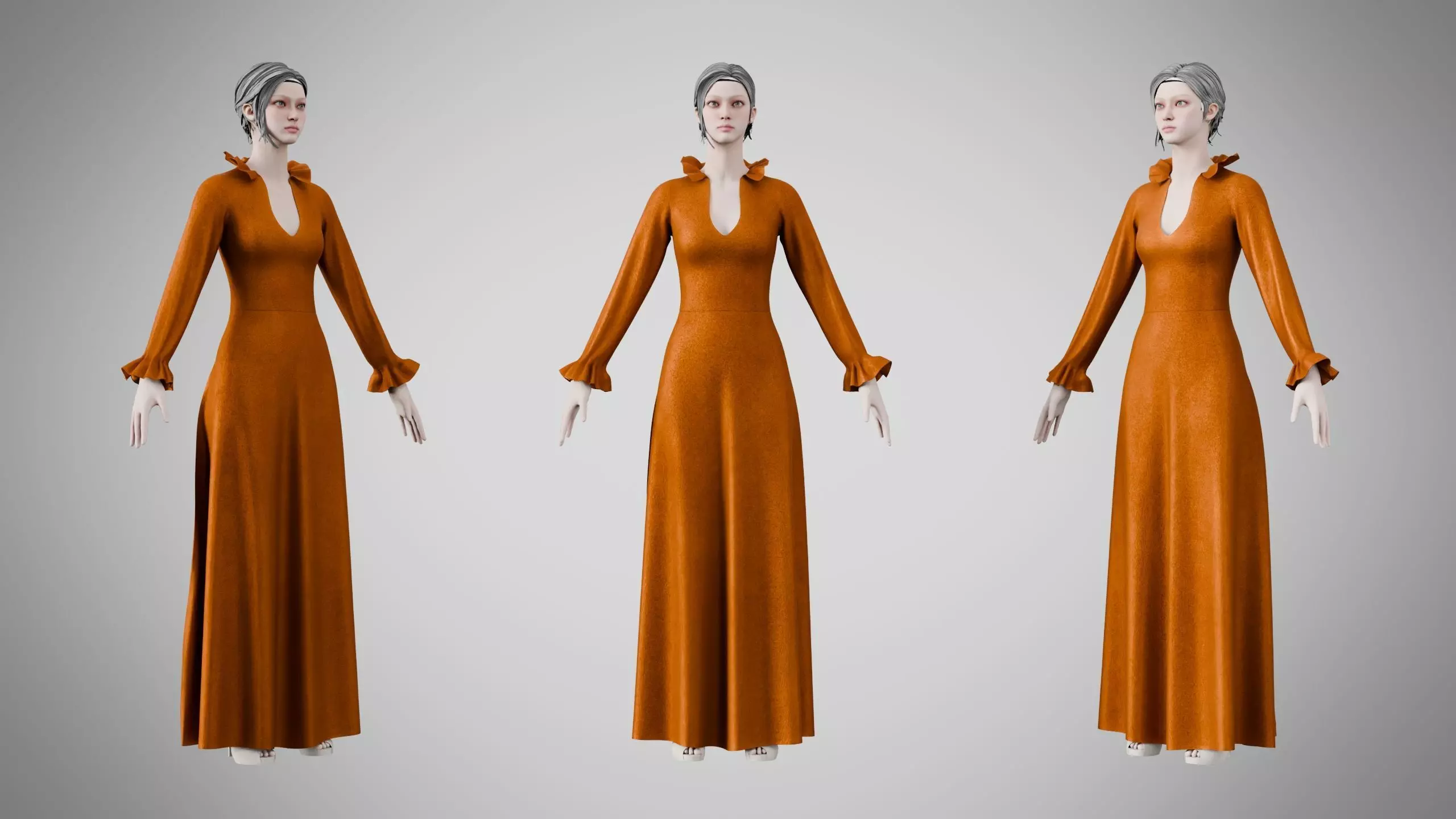 Dress 29 Caramel Velvet Luxe Low-poly 3D model