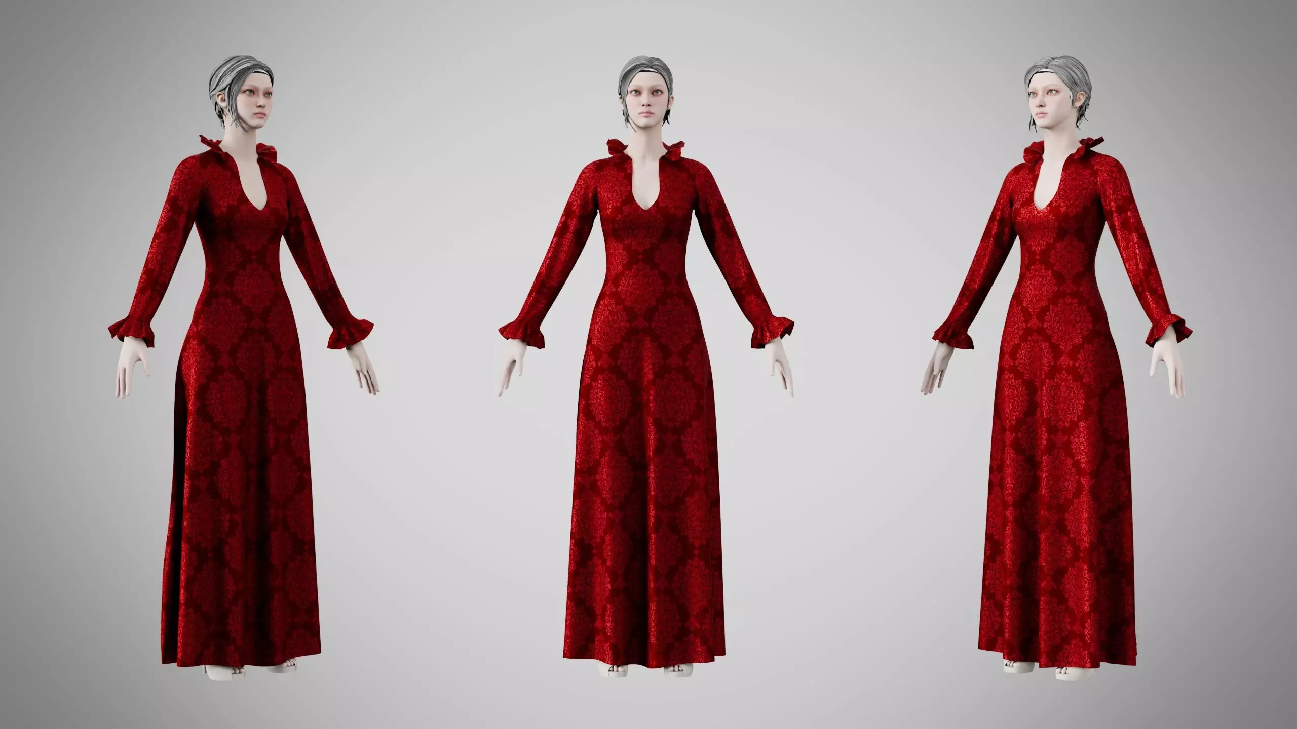 Dress 29 Crimson Royale Velvet v2 Low-poly 3D model