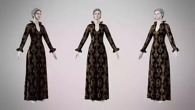 Dress 29 Golden Noir Velvet Low-poly 3D model