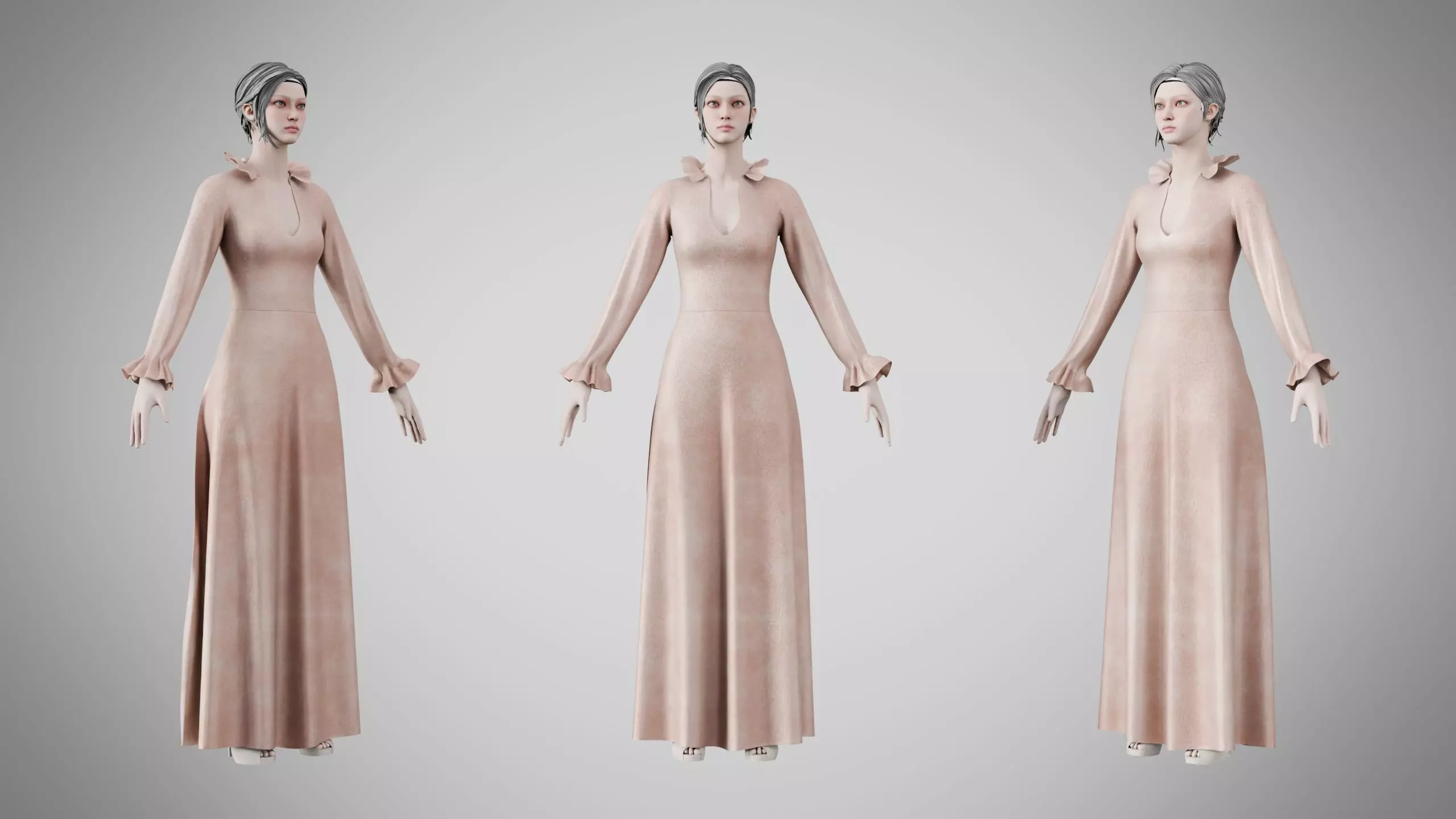 Dress 29 Ivory Blush Velvet Low-poly 3D model