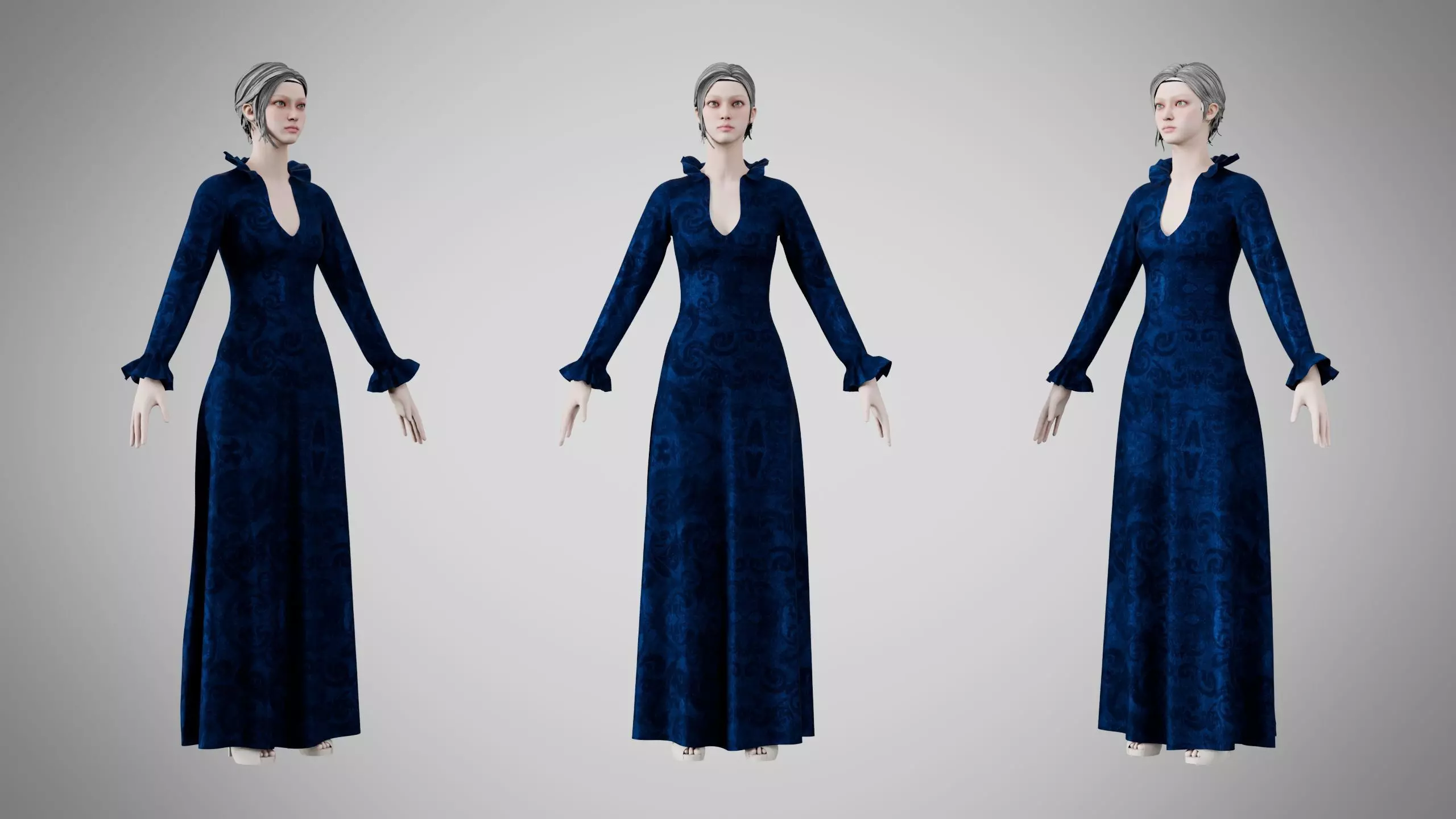 Dress 29 Sapphire Mist Velvet v2 Low-poly 3D model
