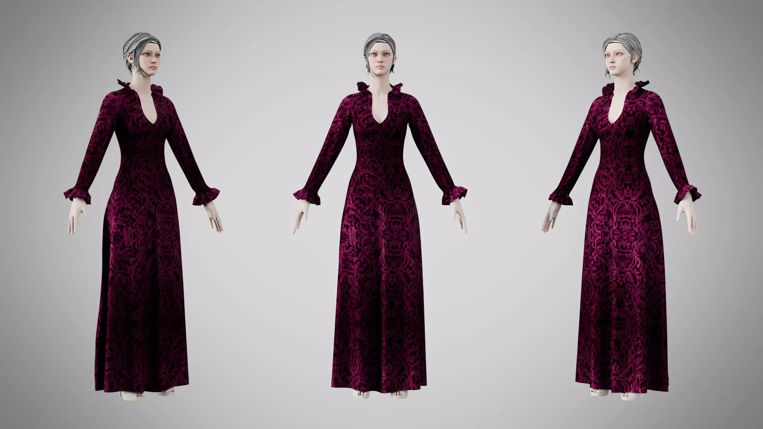 Dress 29 Velvet Plum Dream Low-poly 3D model