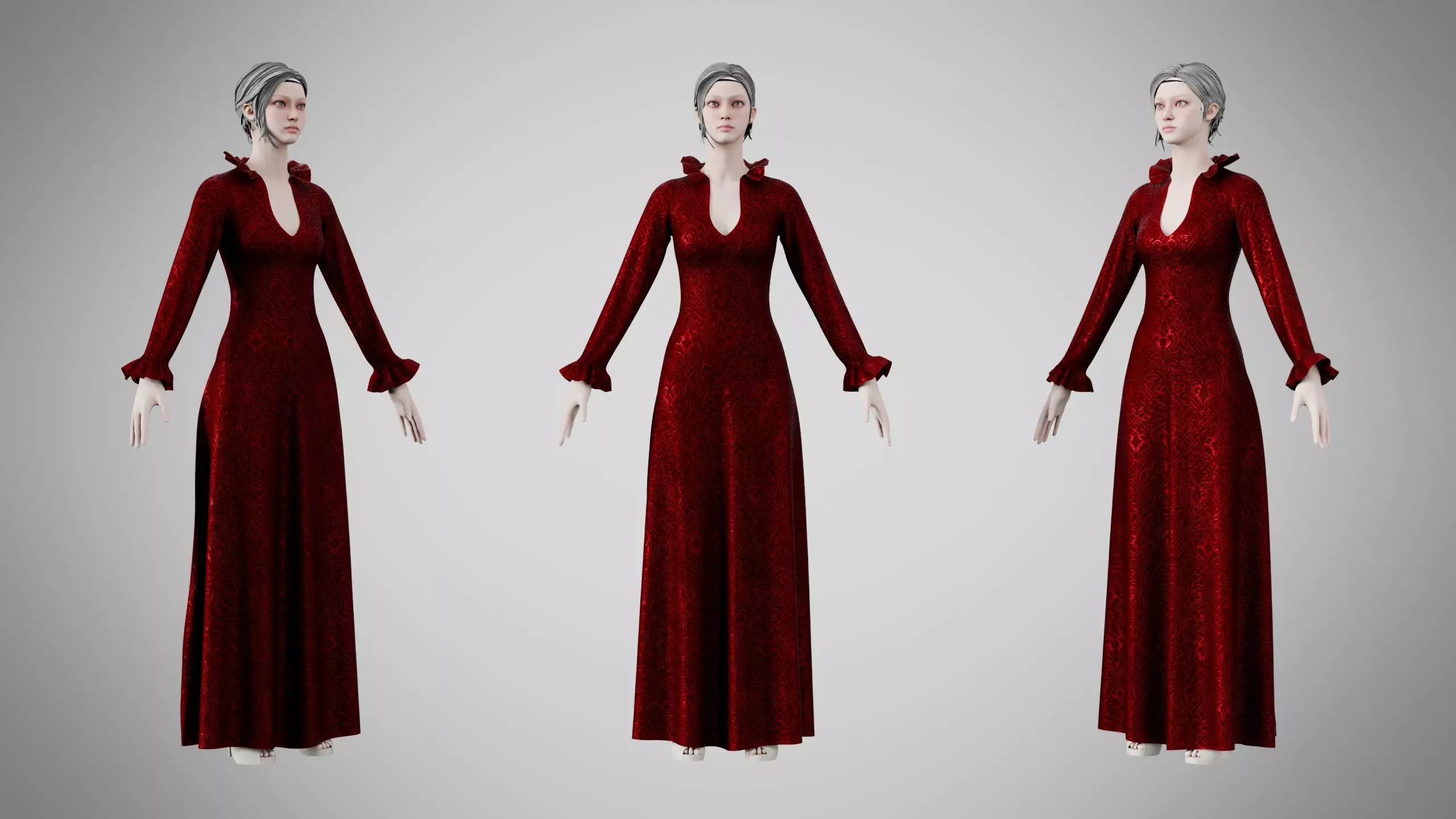 Dress 29 Burgundy Velvet With Design Low-poly 3D model