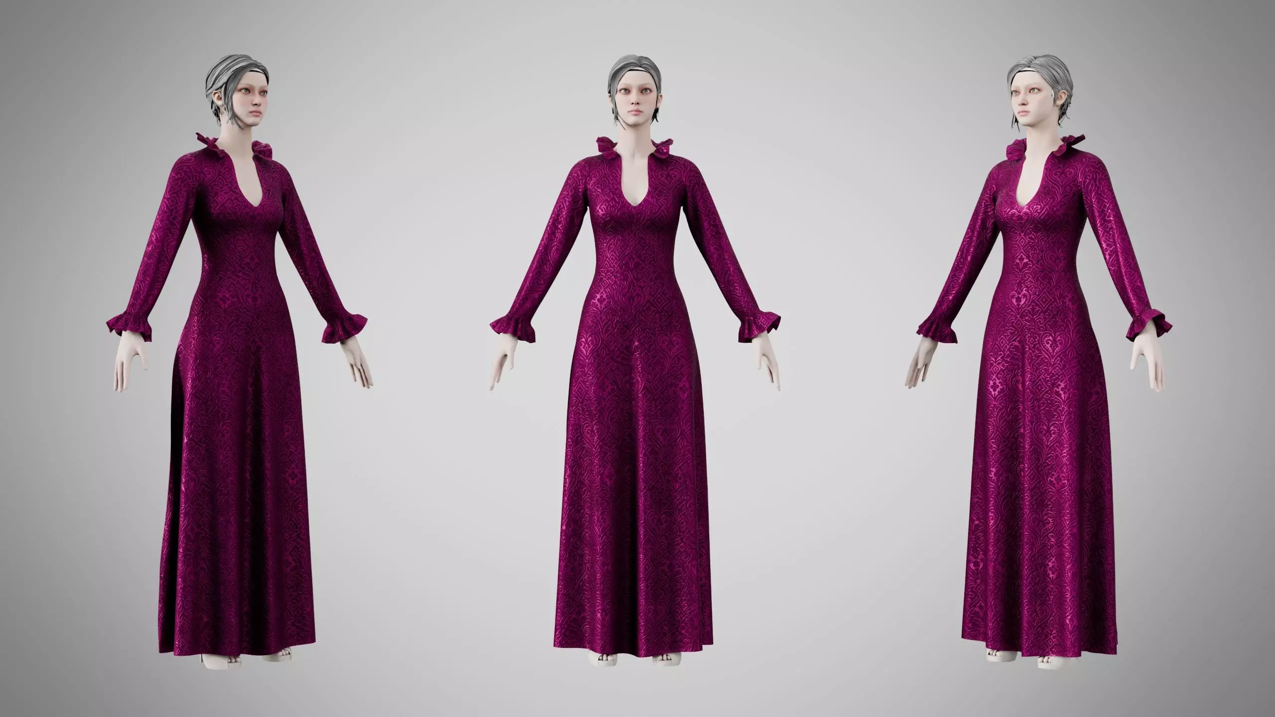 Dress 29 Plum Velvet With Design Low-poly 3D model