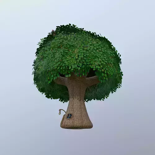 Fantasy Tree House with Dense Green Foliage 3D model 4