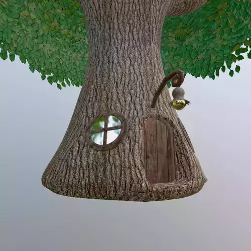 Fantasy Tree House with Dense Green Foliage 3D model 3