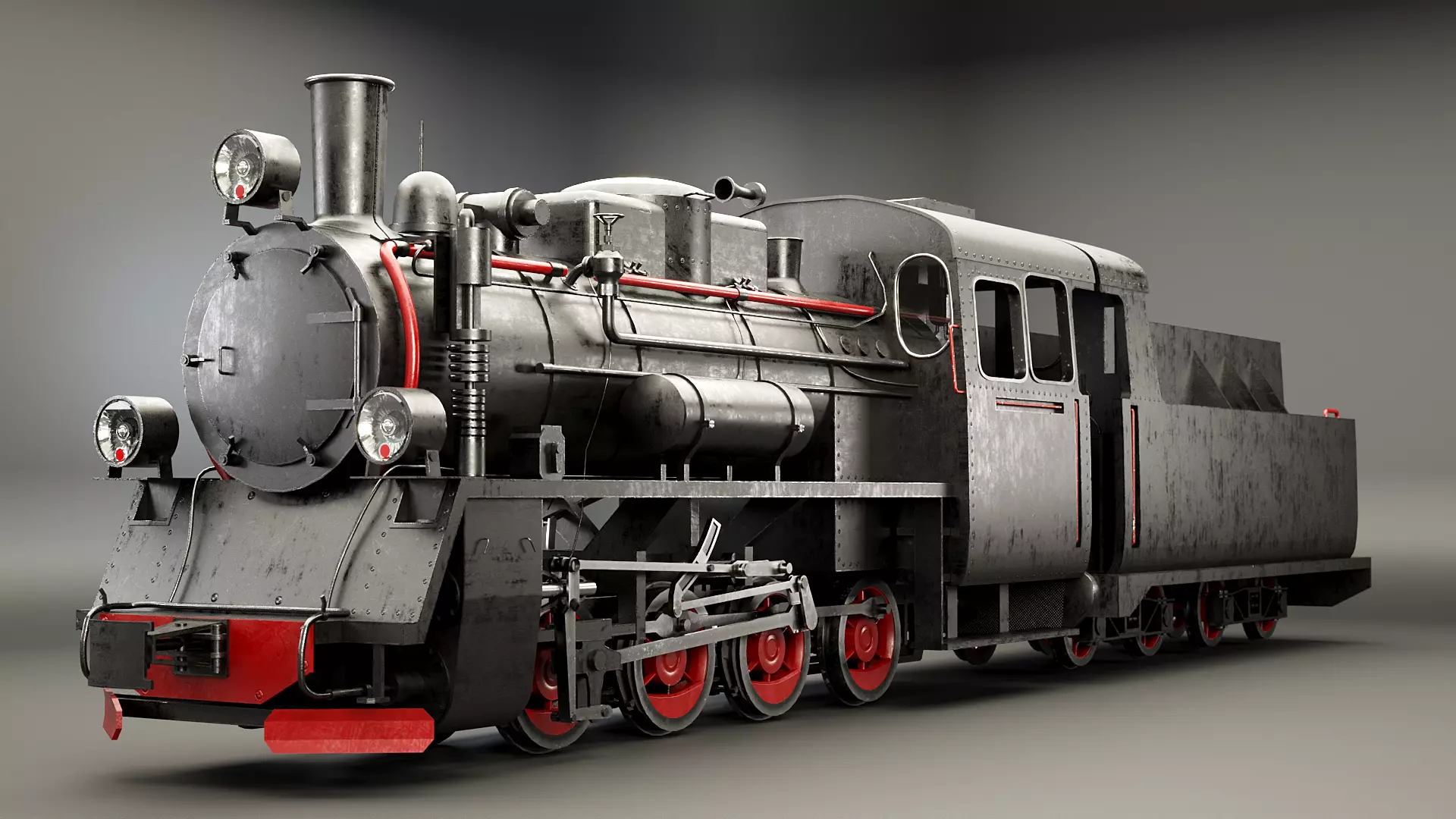 Narrow-gauge Black Steam Locomotive 3D model