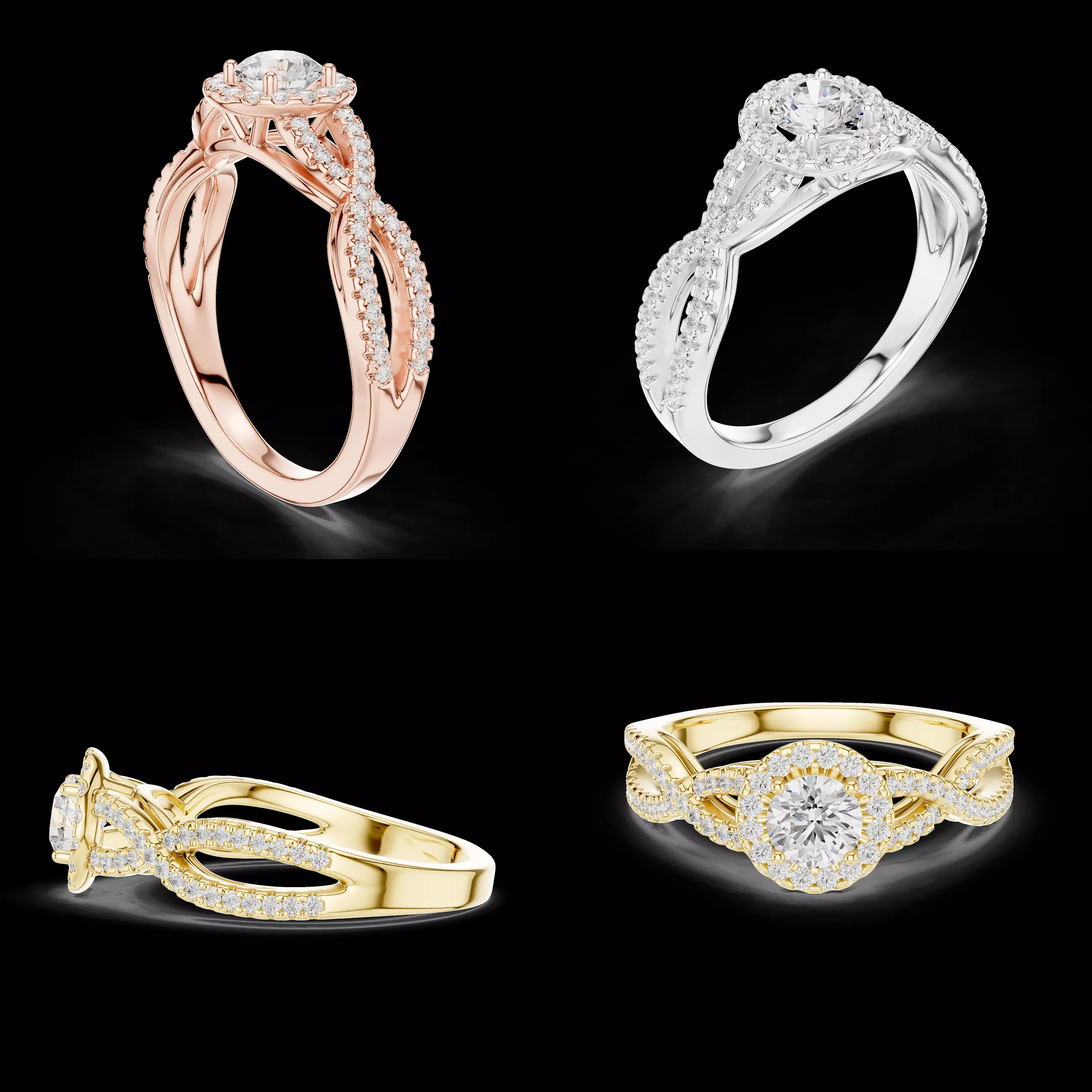 Twisted Halo Diamond Engagement Ring CAD Model for 3D Printing 3D print model