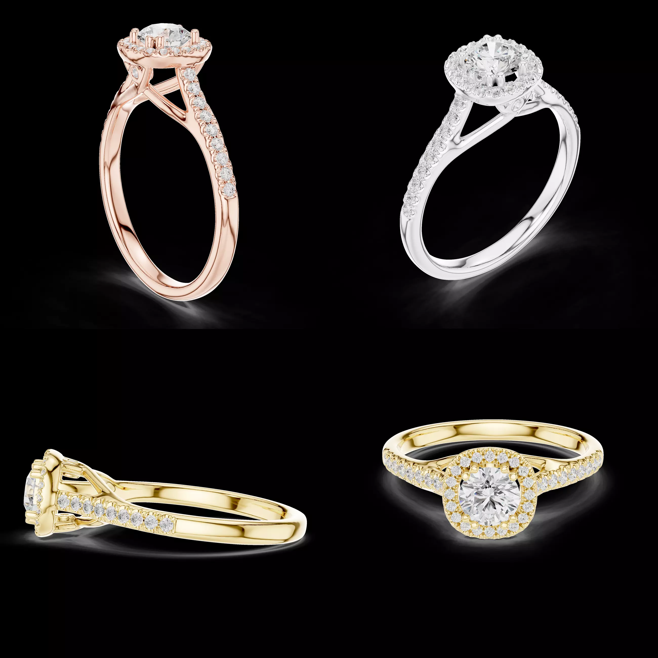 Cross Bridge Halo Diamond Engagement Ring CAD Model 3D Print 3D print model