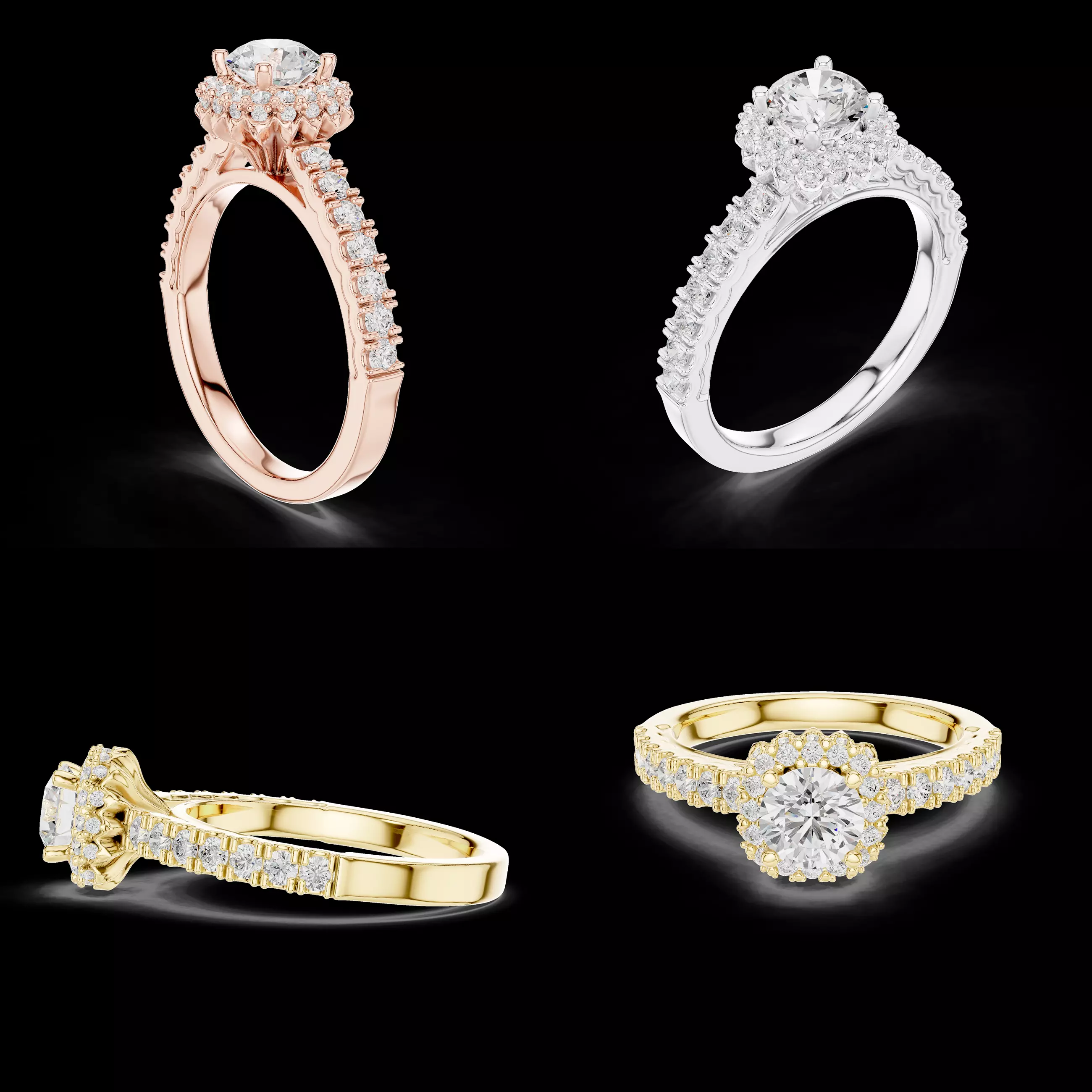 Luxury Double Halo Diamond Engagement Ring CAD Model 3D Print 3D print model