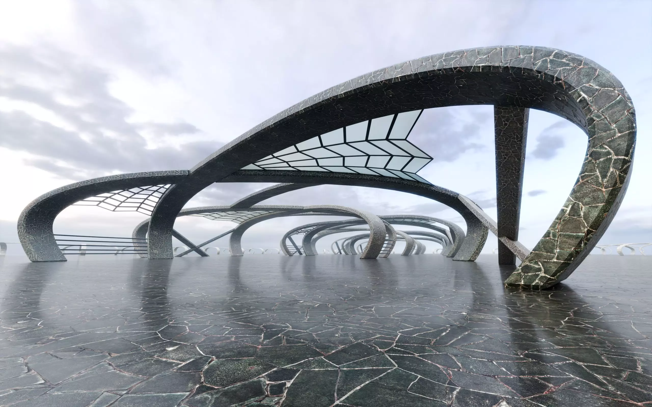 Futuristic Curved Pavilion- Architectural Background- V2U1 Low-poly 3D model
