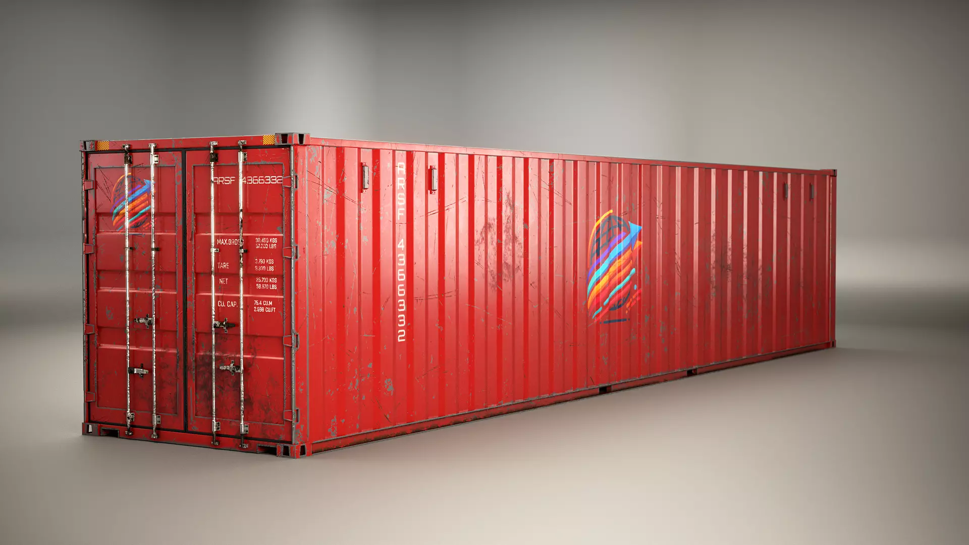 Intermodal Shipping Container 40-foot-long Old Low-poly 3D model