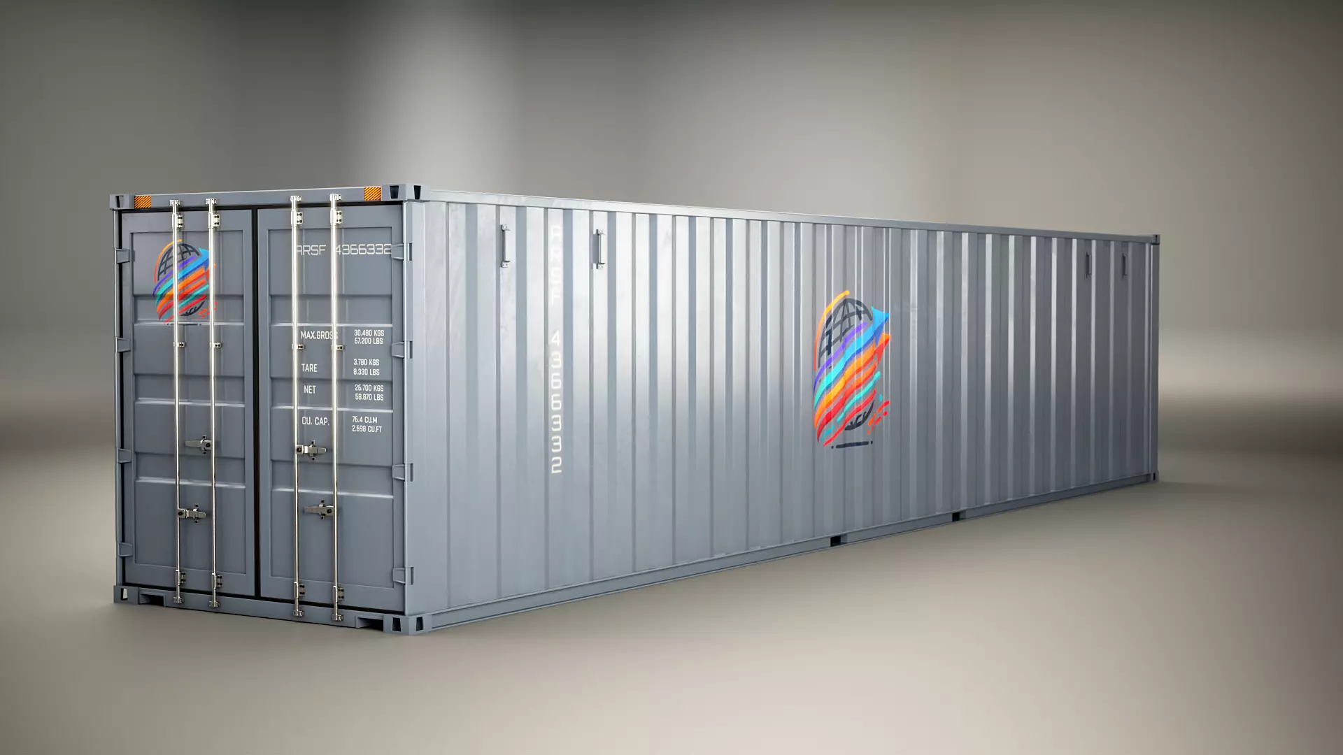 Intermodal Shipping Container 40-foot-long Grey Low-poly 3D model