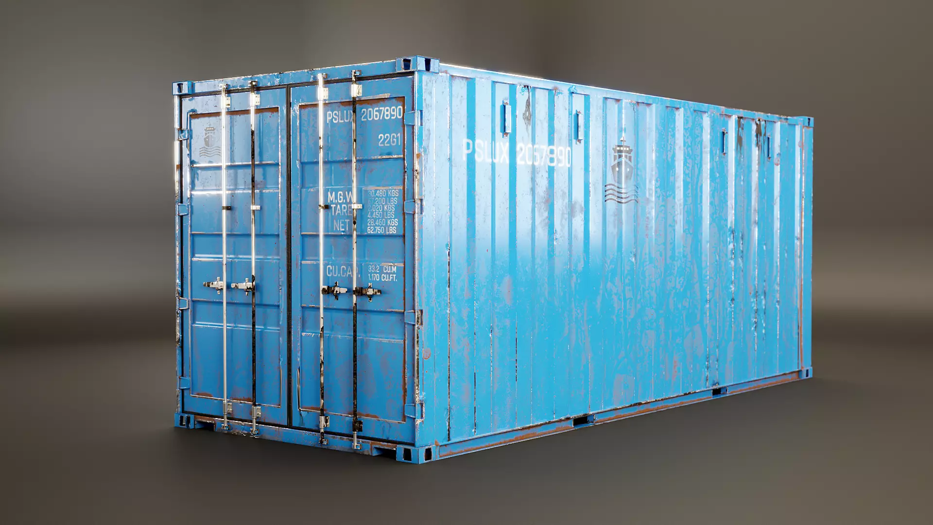 Intermodal Shipping Container 20-foot-long Rusted Low-poly 3D model