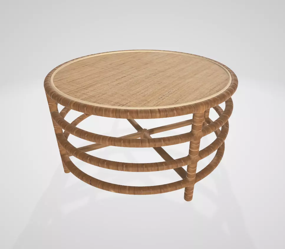 Storied Home Rattan and Banana Leaf Round Coffee Table Free low-poly 3D model