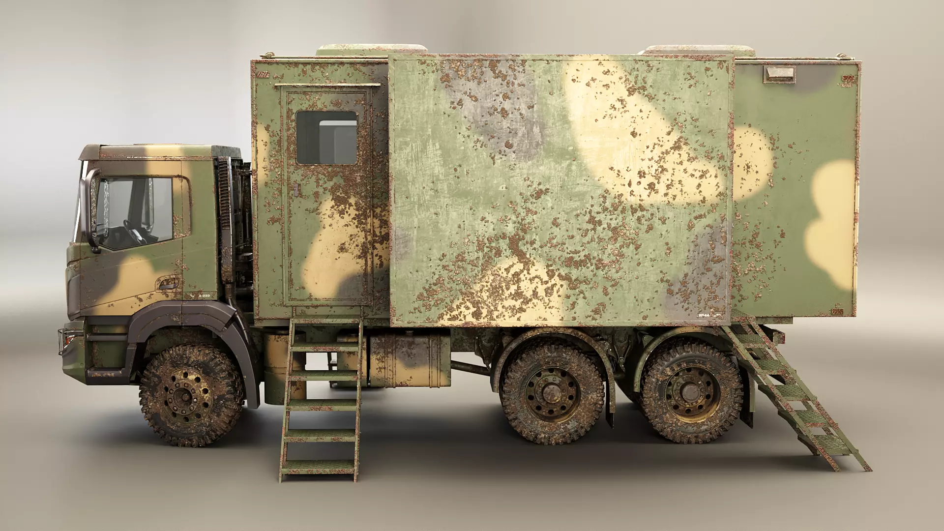 Generic Military Command Truck Sand Camo Dirt and Rust 3D model