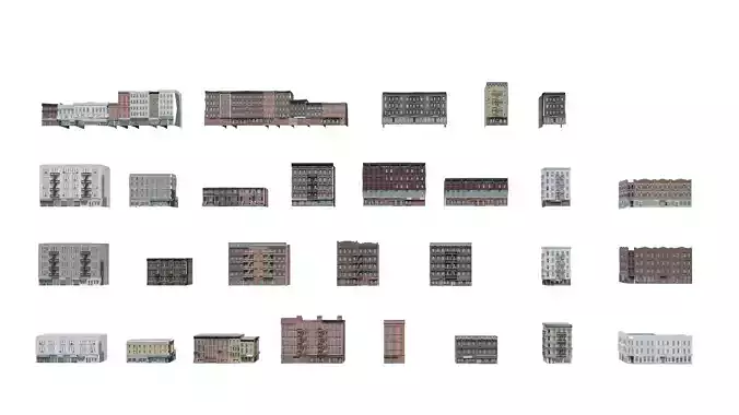 Urban Modular Building Pack Low-poly 3D model 4