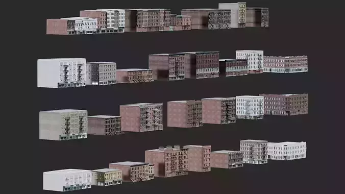 Urban Modular Building Pack Low-poly 3D model 3