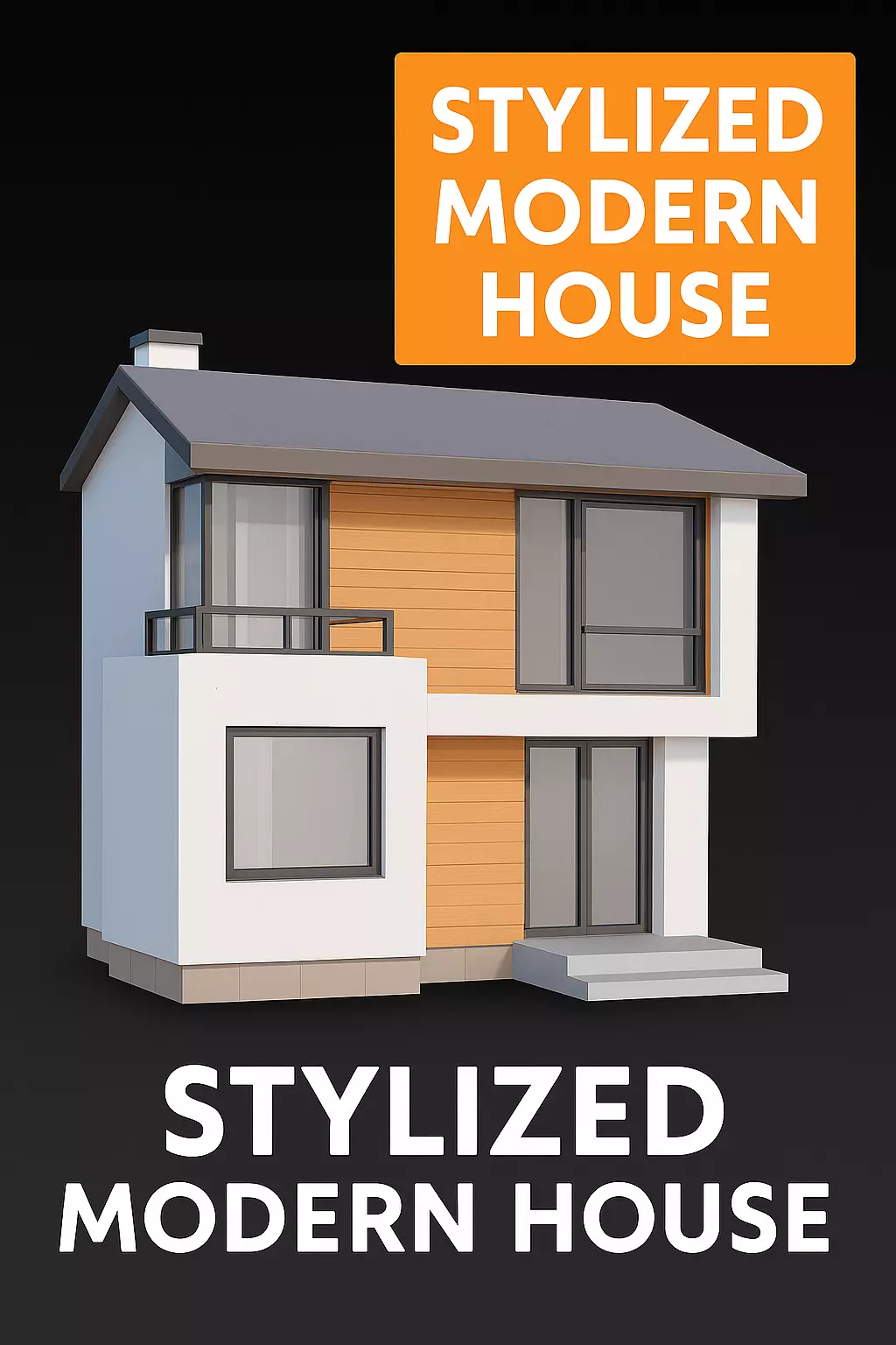 Stylized Modern House Low Poly 3D Model Flat Roof Balcony Free low-poly 3D model