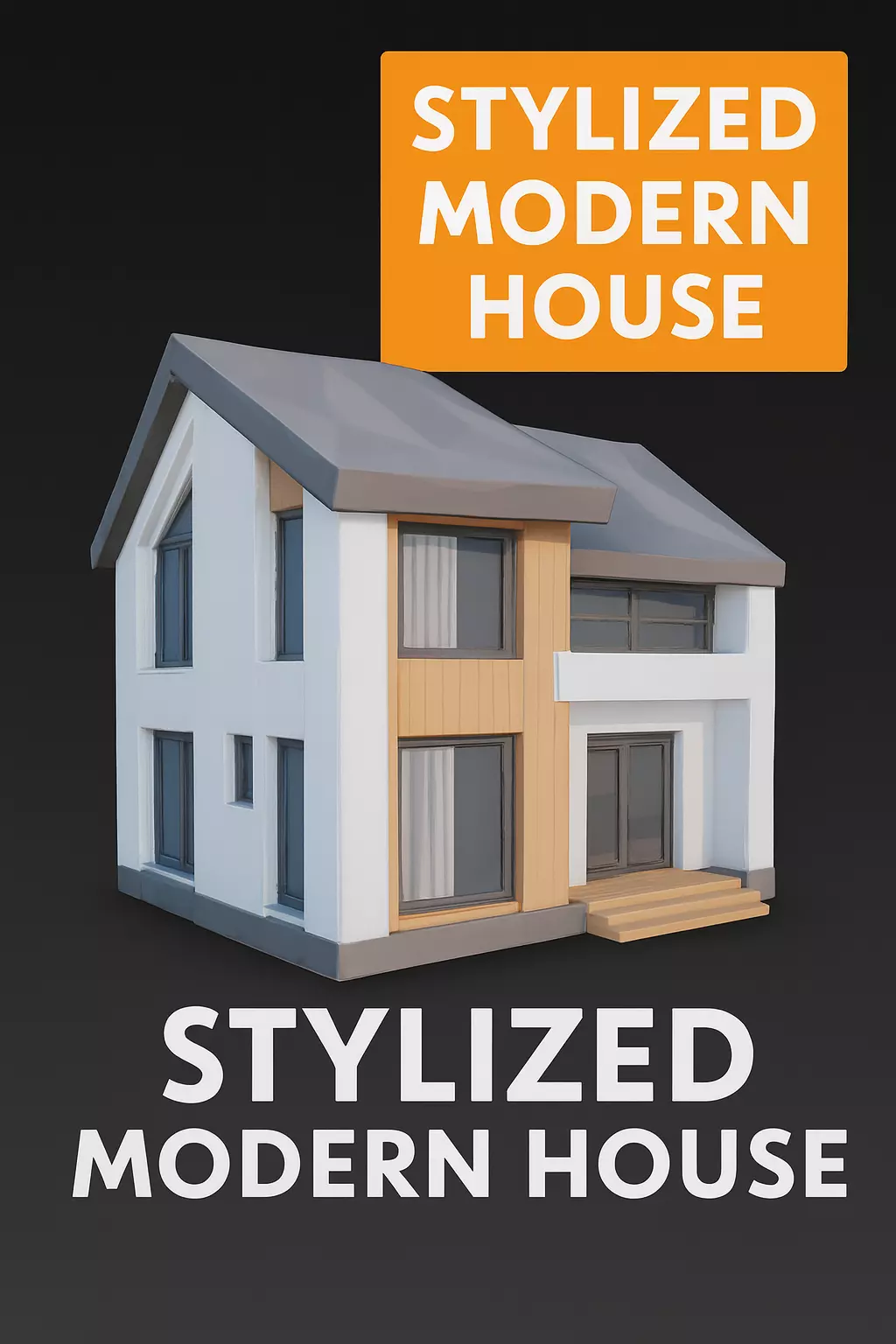 Stylized Modern House Low Poly 3D Model Roof Vertical Panels Free low-poly 3D model