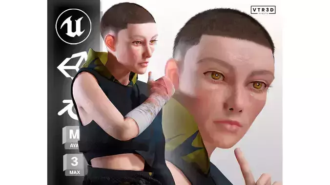 Realistic Female Fighter Character Athletic Body Short Hair