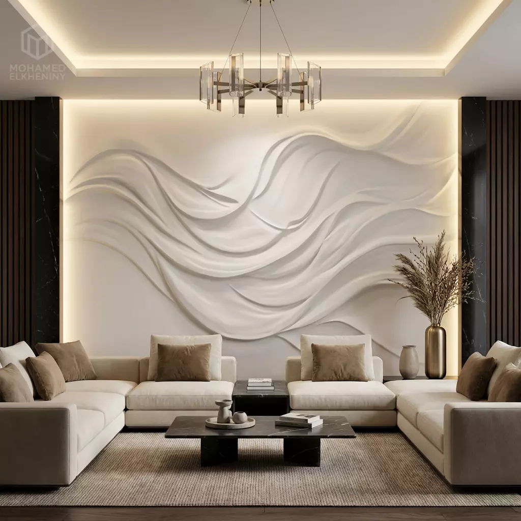 Modern wavey Relief Panel Wall Decor Set STL Mural CNC 362 3D model