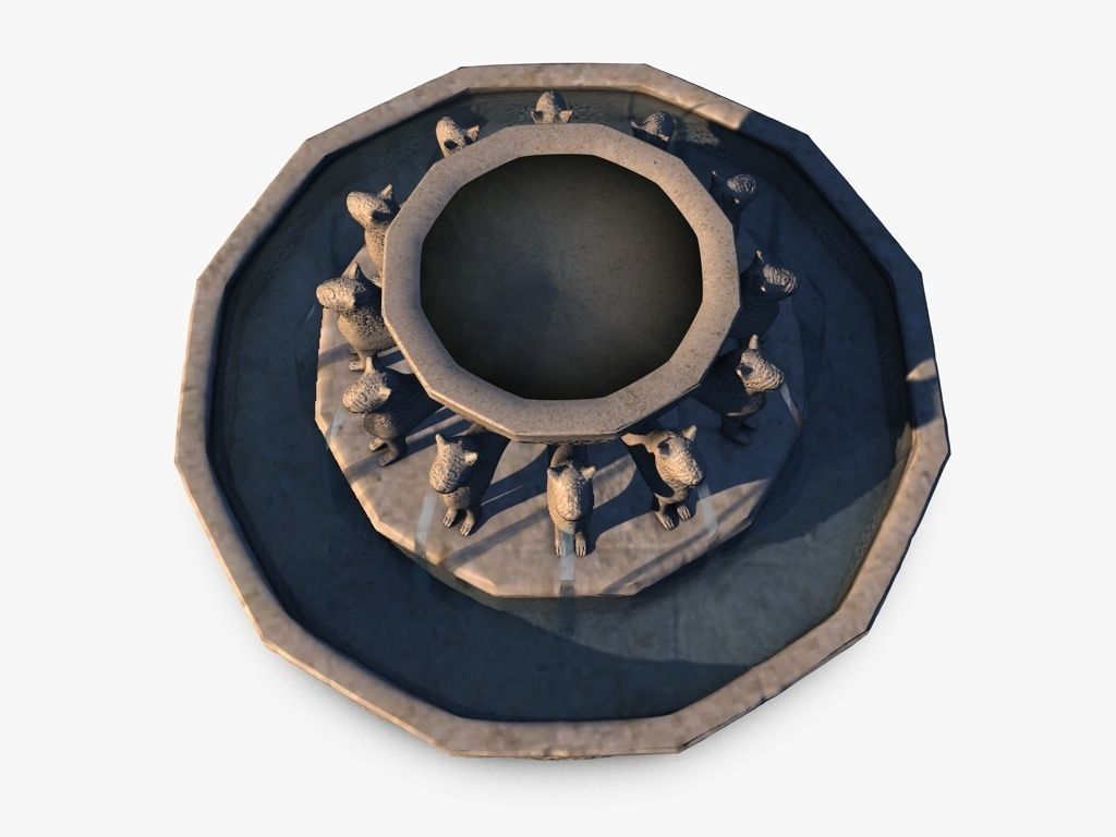 Stone fountain with lions Low-poly 3D model_3