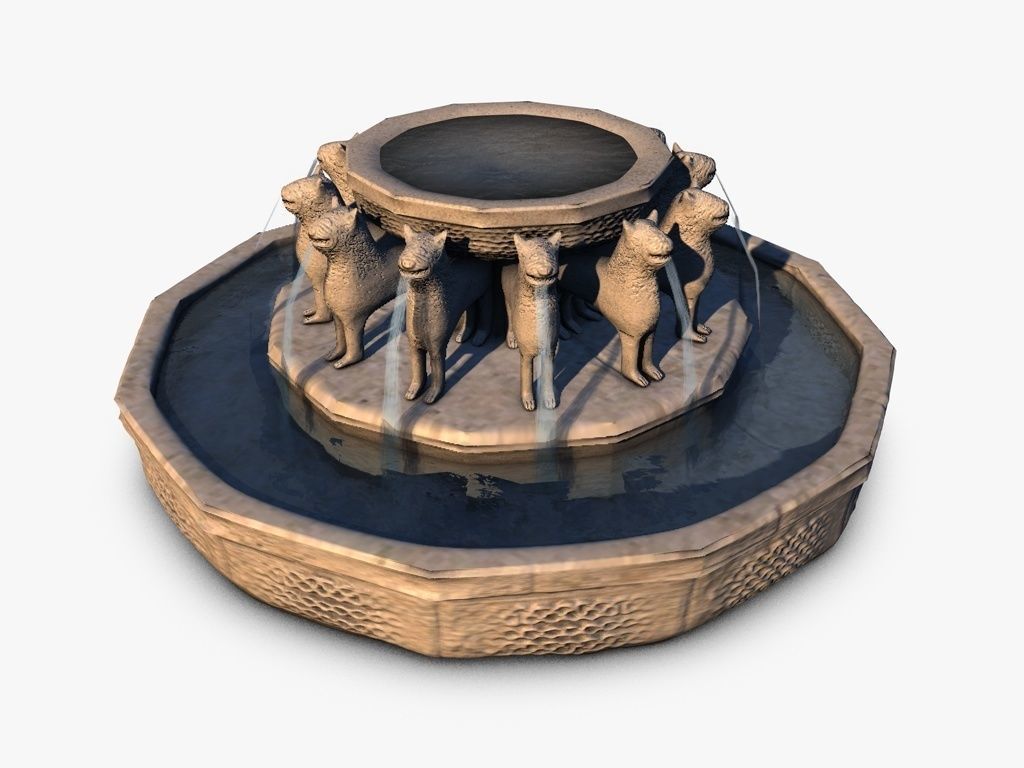 Stone fountain with lions Low-poly 3D model_2