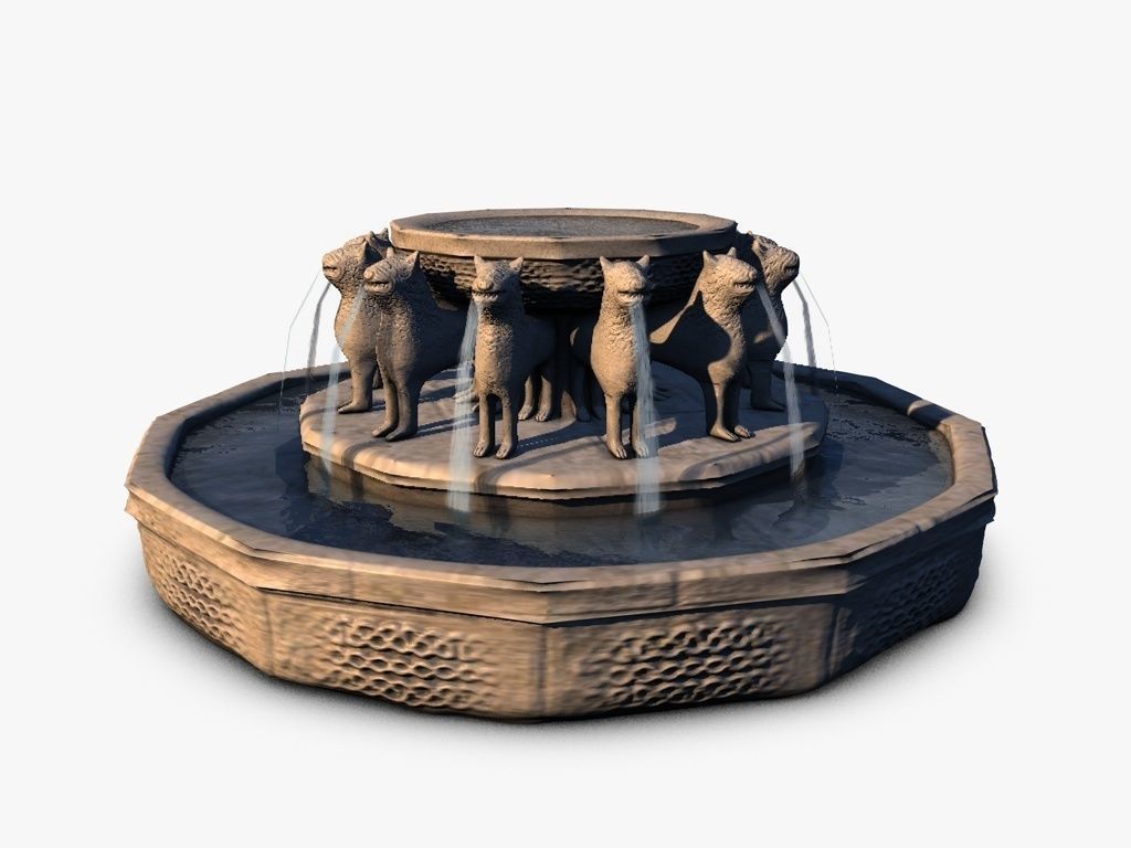 Stone fountain with lions Low-poly 3D model_1