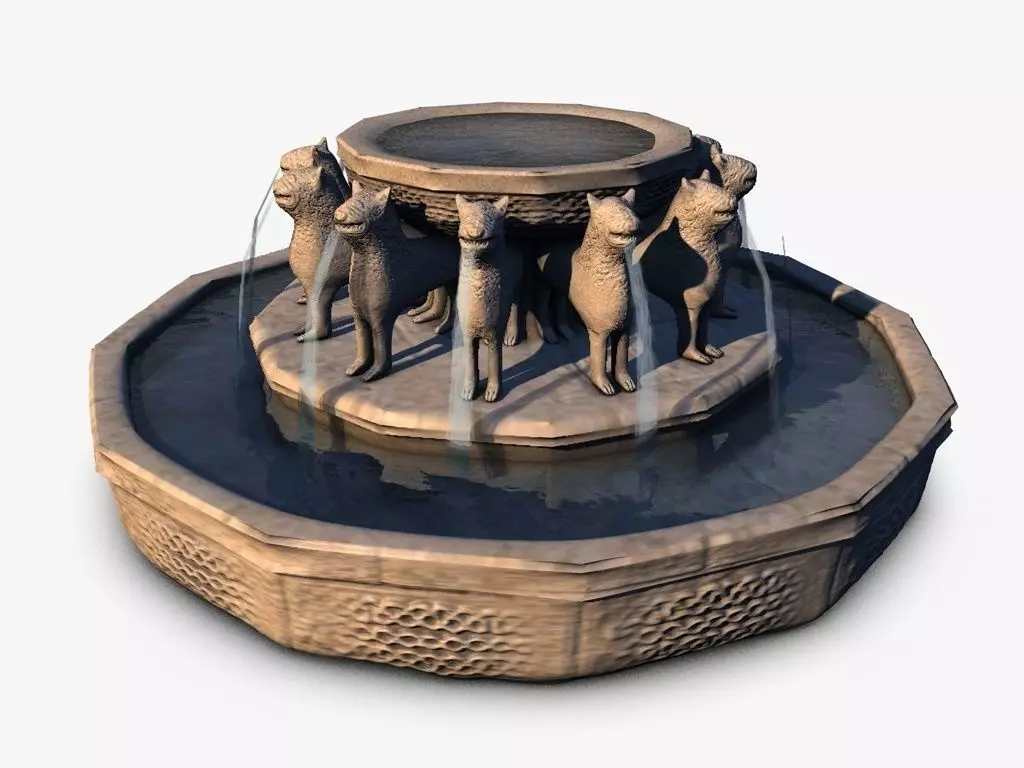 Stone fountain with lions Low-poly 3D model_0