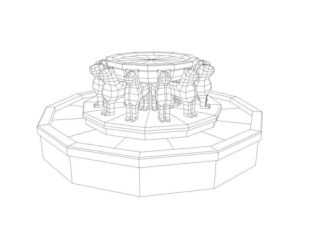 Stone fountain with lions Low-poly 3D model_5