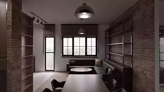 Industrial Style Apartment Interior with CAD Plan