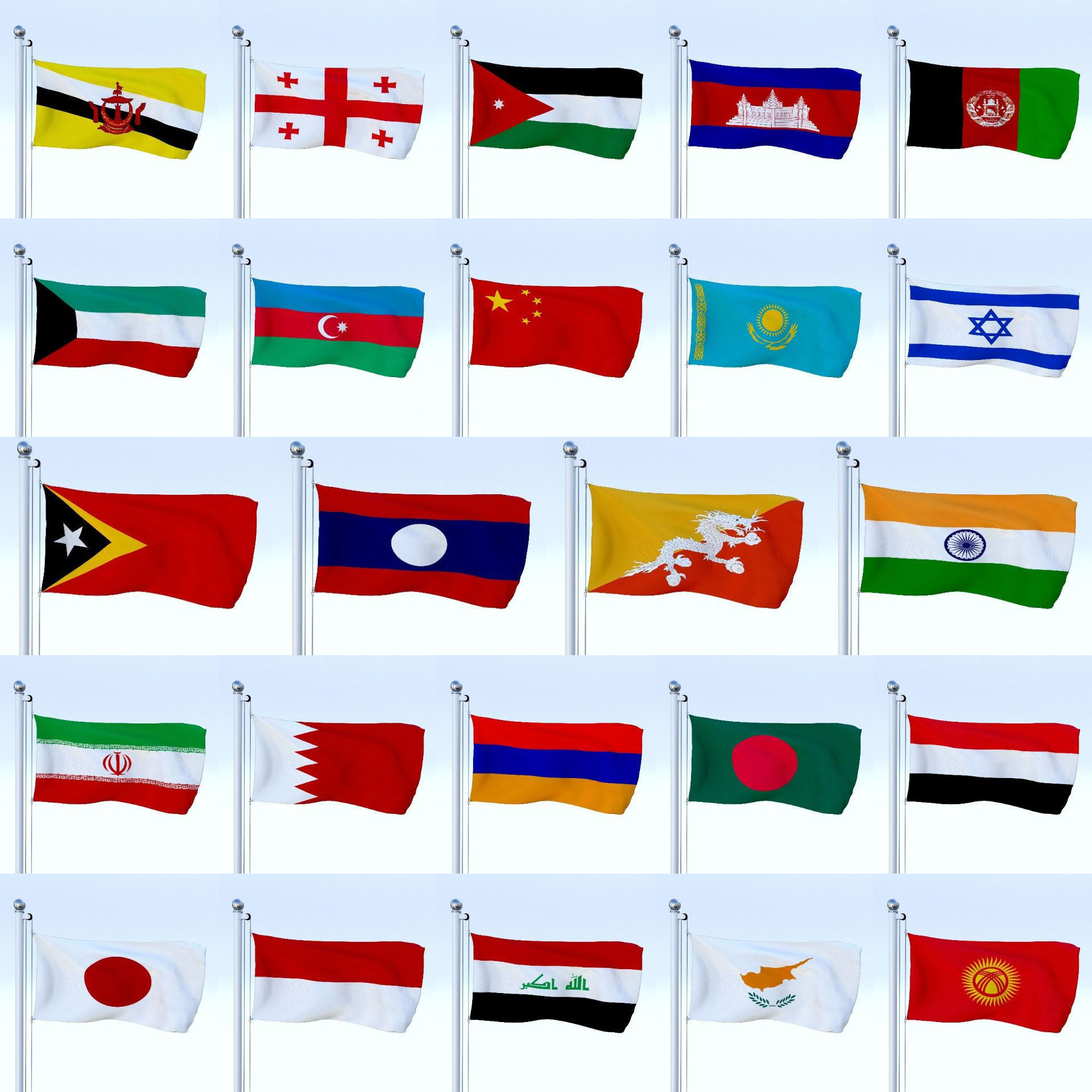 All Asian Flag Pack Low-poly 3D model_2