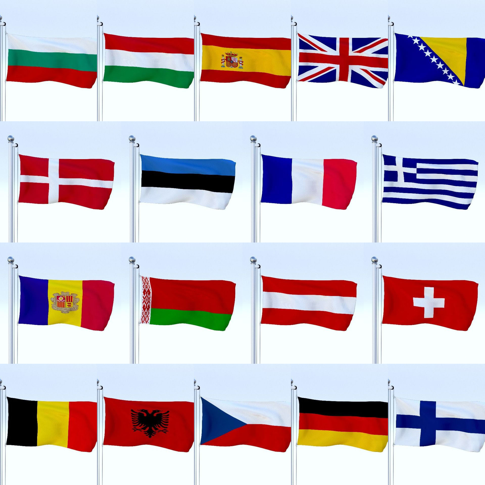 All European Flag Pack Low-poly 3D model_2