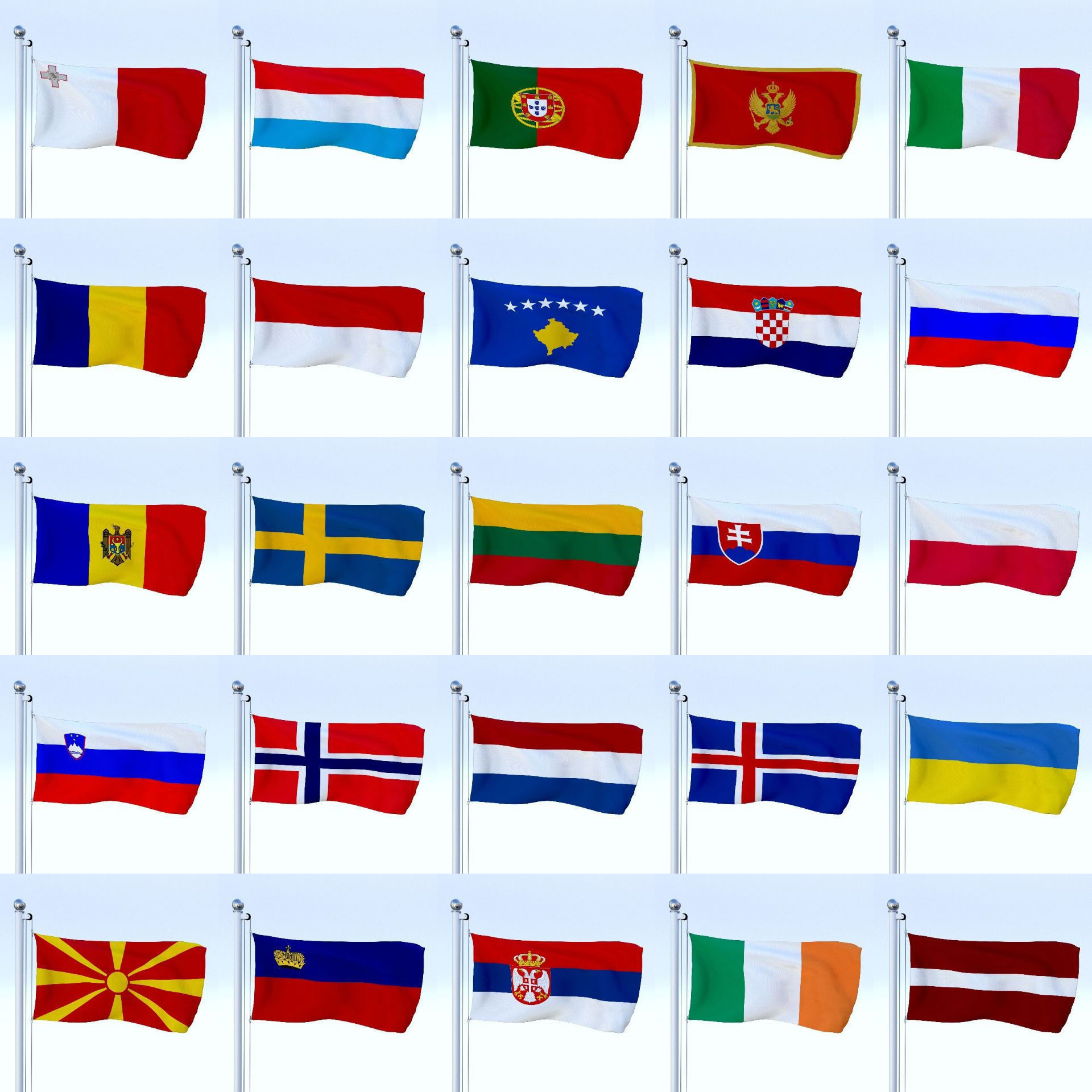 All European Flag Pack Low-poly 3D model_1