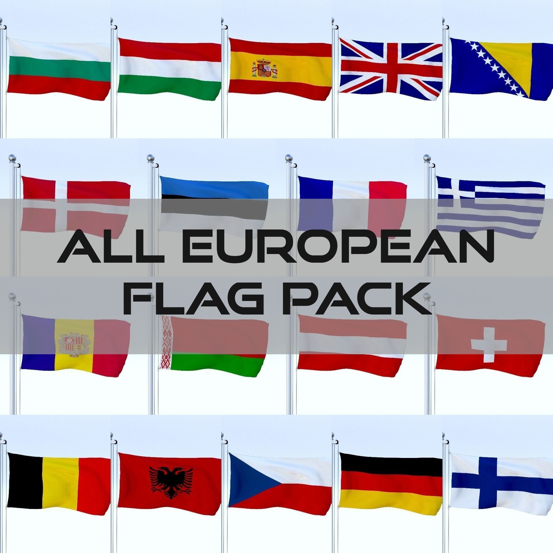 All European Flag Pack Low-poly 3D model_0
