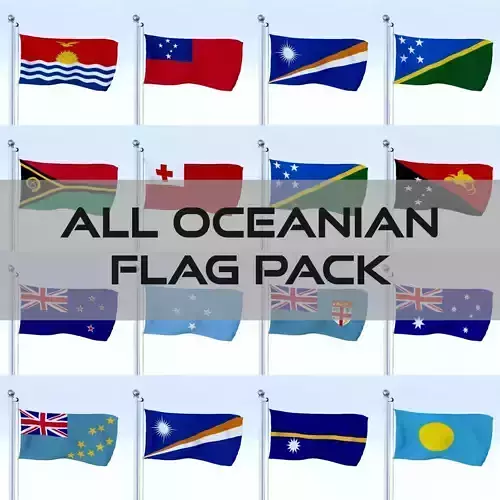 All Oceanian Flag Pack Low-poly 3D model