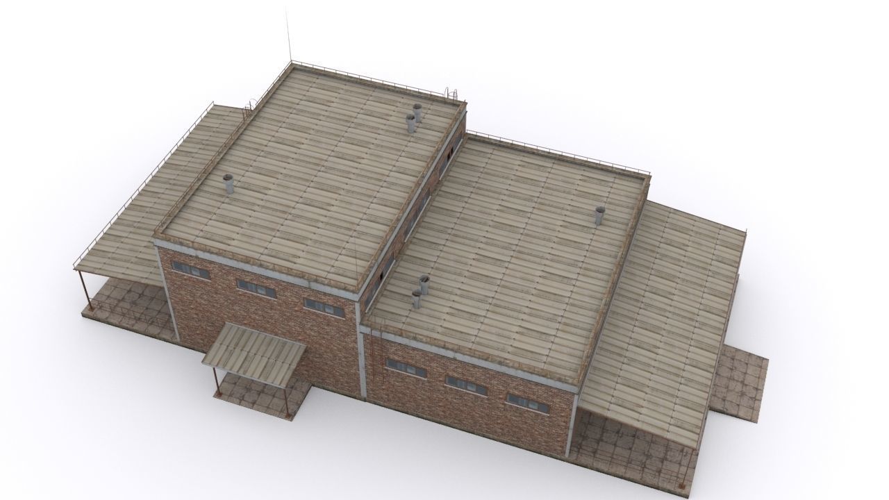 Hangar brick building Low-poly 3D model_6
