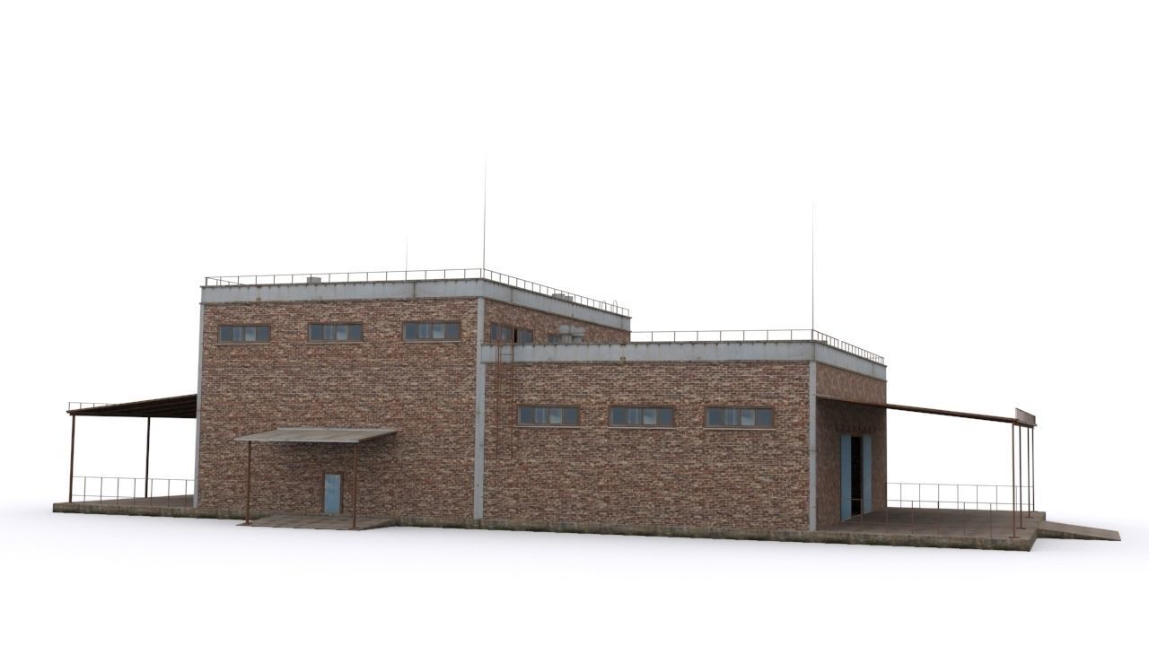 Hangar brick building Low-poly 3D model_3