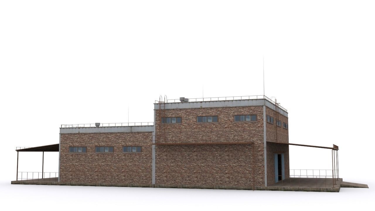 Hangar brick building Low-poly 3D model_2