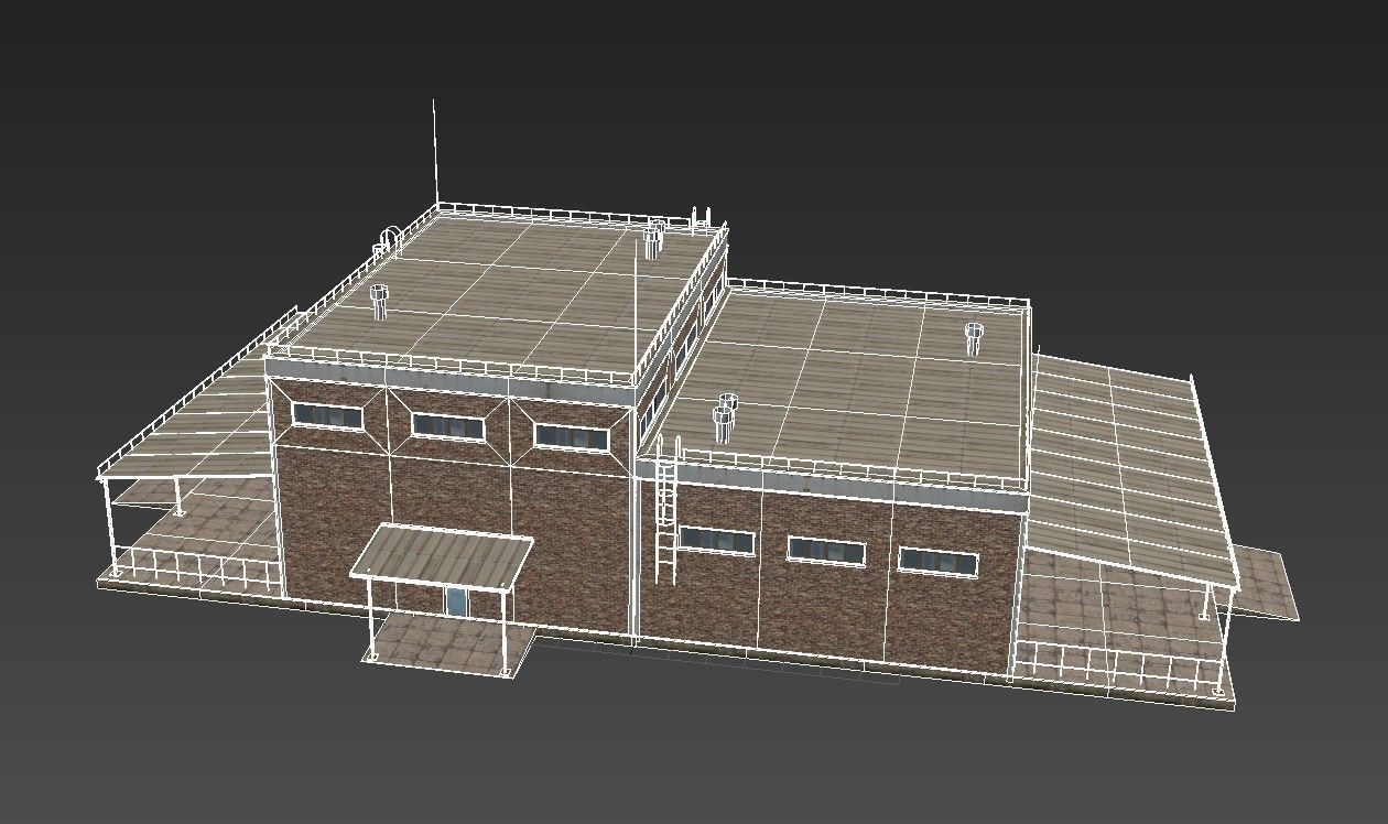 Hangar brick building Low-poly 3D model_7