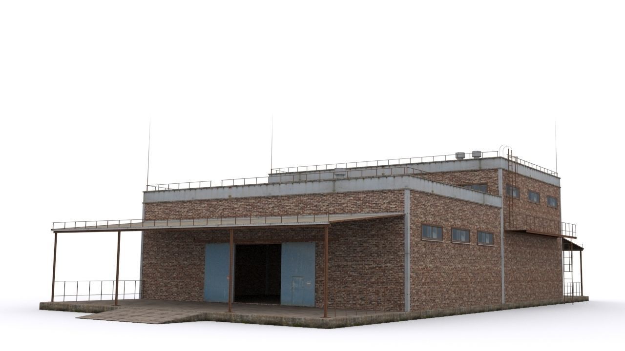 Hangar brick building Low-poly 3D model_4