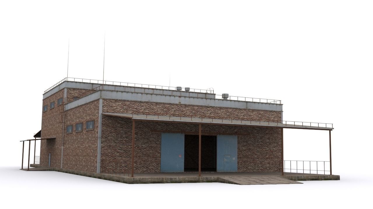 Hangar brick building Low-poly 3D model_5