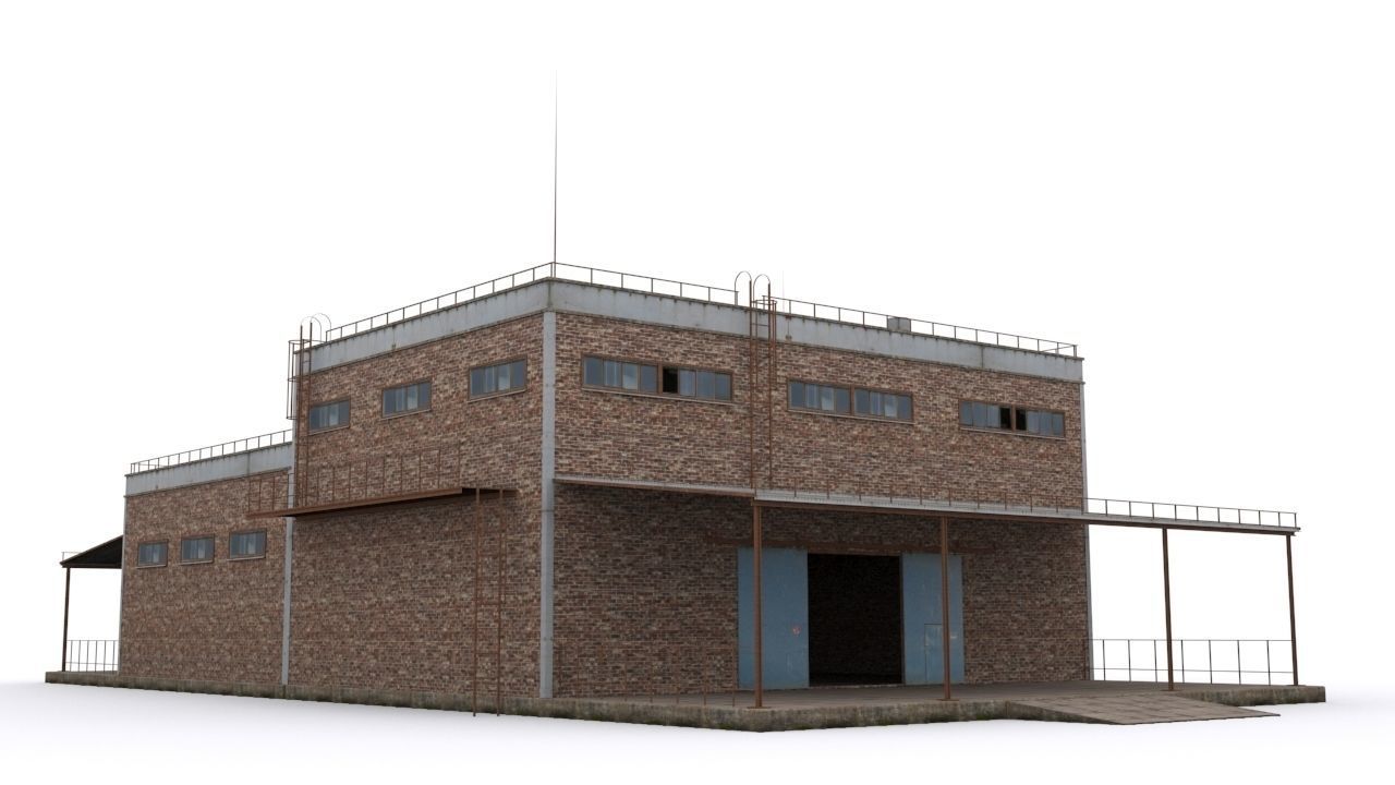 Hangar brick building Low-poly 3D model_1
